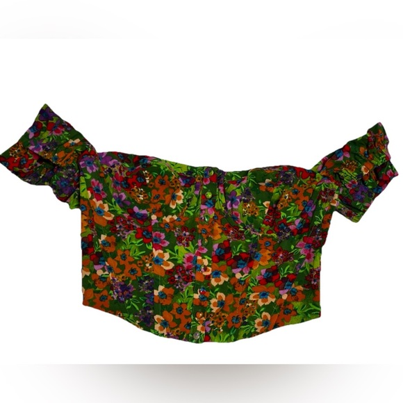 ASTR The Label Green Multi-Floral Corset Crop Top SZ Med - Picture 3 of 7